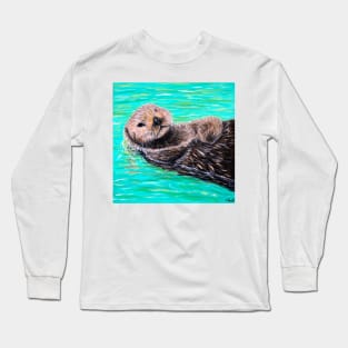 Fluffy Sea Otter Painting Long Sleeve T-Shirt